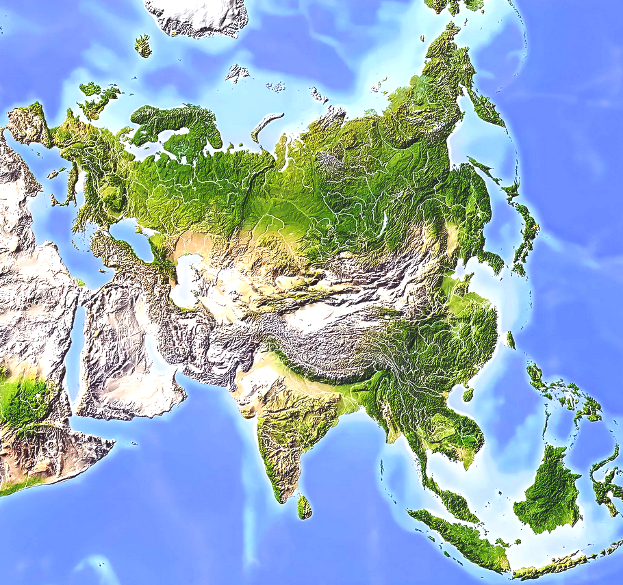 Карта Азии рельефная